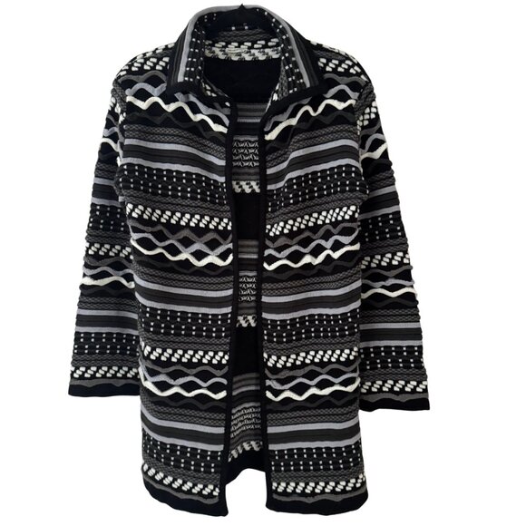 sioni Sweaters - Sioni Long Sleeve Open Front Striped Cardigan Sweater Black Gray White Med